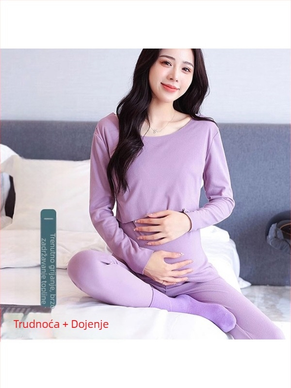 Trudnički termalni set za jesen/zimu s De Rong tkaninom – dugi rukav, otvor za dojenje, 90–95% poliester, do 30% spandex