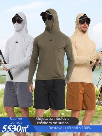 Ribolovna jakna s UV zaštitom i kapuljom – UPF50+, brzo suši, prozračna, odvlači vlagu (80% poliester, 20% elastan)