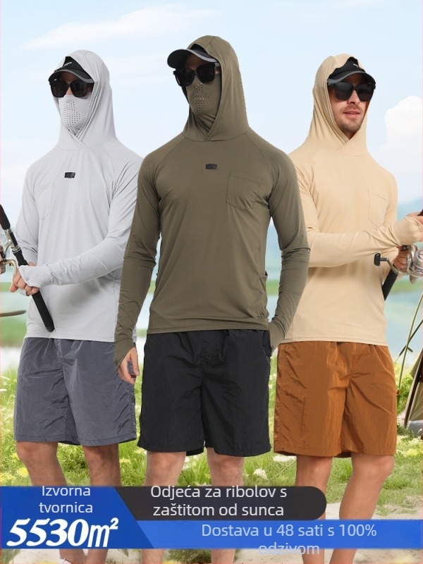 Ribolovna jakna s UV zaštitom i kapuljom – UPF50+, brzo suši, prozračna, odvlači vlagu (80% poliester, 20% elastan)