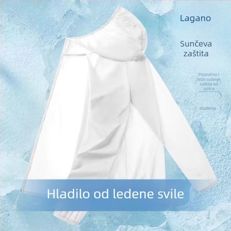 Muška ljetna vjetrovka s kapuljom, prozračna Ice-Silk tkanina, poliesterska smjesa 30–50%, slobodan kroj
