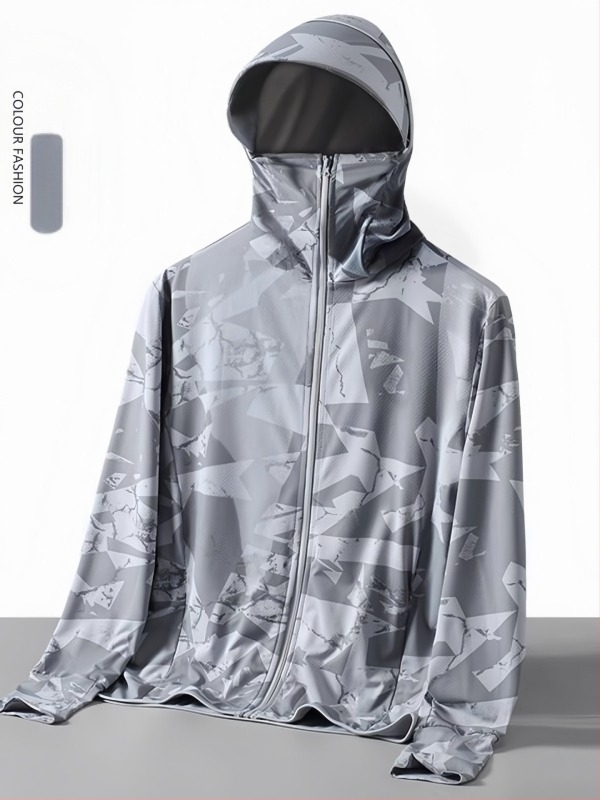 Muška ljetna tanka jakna s kapuljom i kamuflažnim uzorkom, UPF50+ zaštita od sunca, lagani poliester, bočne džepove sa zatvaračem