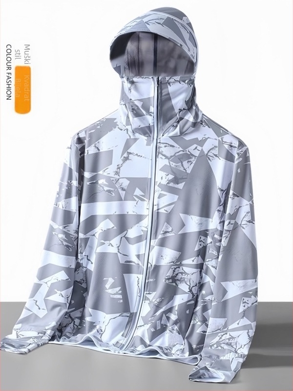 Muška ljetna tanka jakna s kapuljom i kamuflažnim uzorkom, UPF50+ zaštita od sunca, lagani poliester, bočne džepove sa zatvaračem