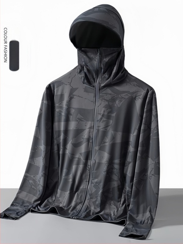 Muška ljetna tanka jakna s kapuljom i kamuflažnim uzorkom, UPF50+ zaštita od sunca, lagani poliester, bočne džepove sa zatvaračem