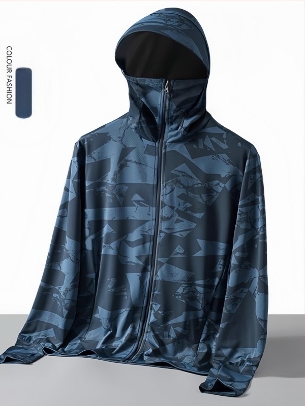 Muška ljetna tanka jakna s kapuljom i kamuflažnim uzorkom, UPF50+ zaštita od sunca, lagani poliester, bočne džepove sa zatvaračem