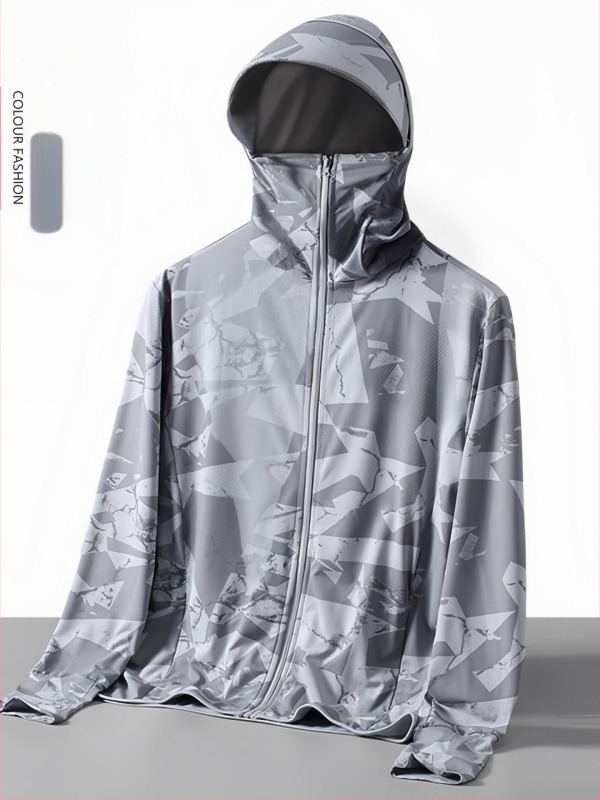 Muška ljetna tanka jakna s kapuljom i kamuflažnim uzorkom, UPF50+ zaštita od sunca, lagani poliester, bočne džepove sa zatvaračem