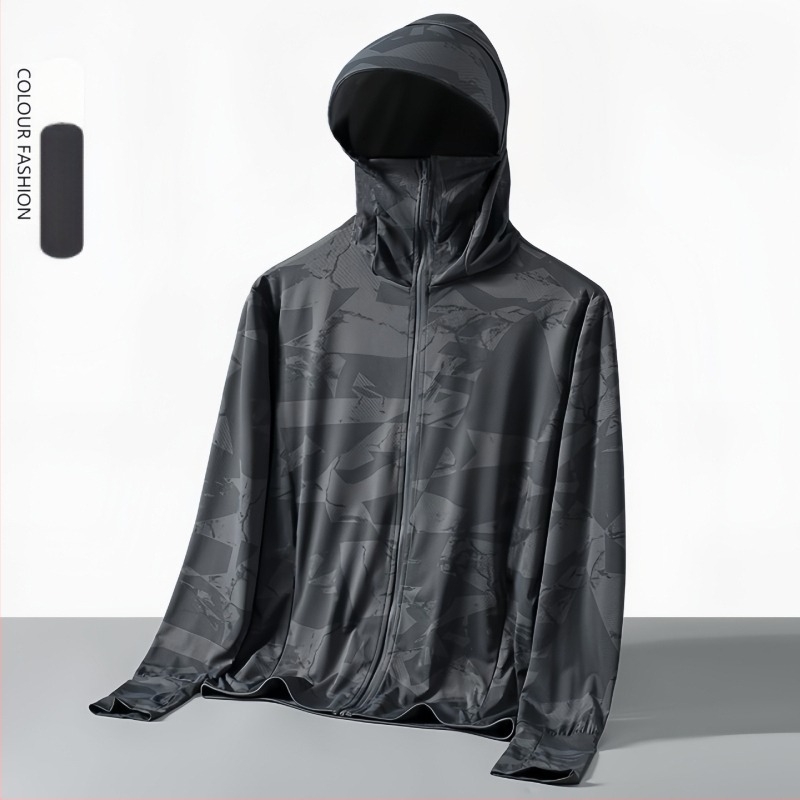 Muška ljetna tanka jakna s kapuljom i kamuflažnim uzorkom, UPF50+ zaštita od sunca, lagani poliester, bočne džepove sa zatvaračem