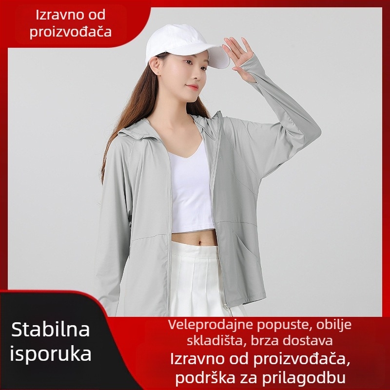 Ženska vanjska jakna za vjetar s kapuljom, prozračan najlon, UPF50+ UV zaštita, ljetna uporaba