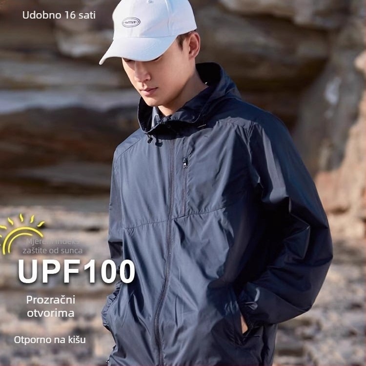 Vanjska jakna s kapuljom za outdoor, unisex, od najlona, brzo suši, prozračna, UV zaštita UPF50+, odvlaživanje vlage