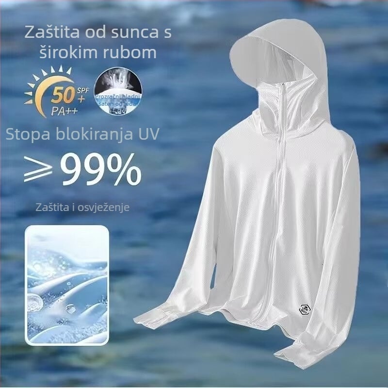 Zaštitno kapuljačasto ljetno odijelo za sunce — prozračna poliesterska smjesa, tanak materijal, zatvarač, trodimenzionalni patch džepovi