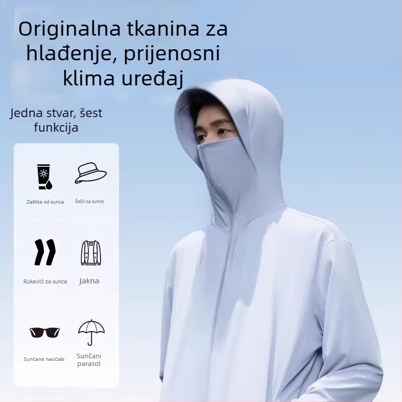 Zaštitno kapuljačasto ljetno odijelo za sunce — prozračna poliesterska smjesa, tanak materijal, zatvarač, trodimenzionalni patch džepovi