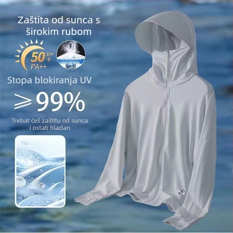 Zaštitno kapuljačasto ljetno odijelo za sunce — prozračna poliesterska smjesa, tanak materijal, zatvarač, trodimenzionalni patch džepovi