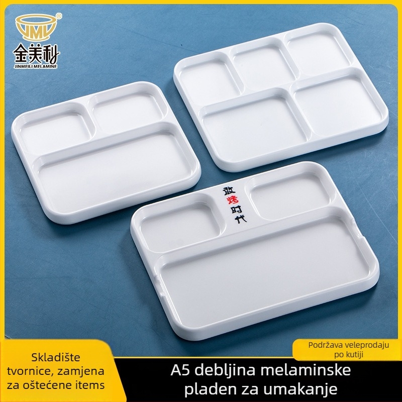 Melaminska dip tanjur za roštilj od Kimmeli, kvadratni oblik, 3–4 odjeljka, otisnut logo, mogućnost prilagodbe, podglazurna završna obrada, moderni minimalistički stil