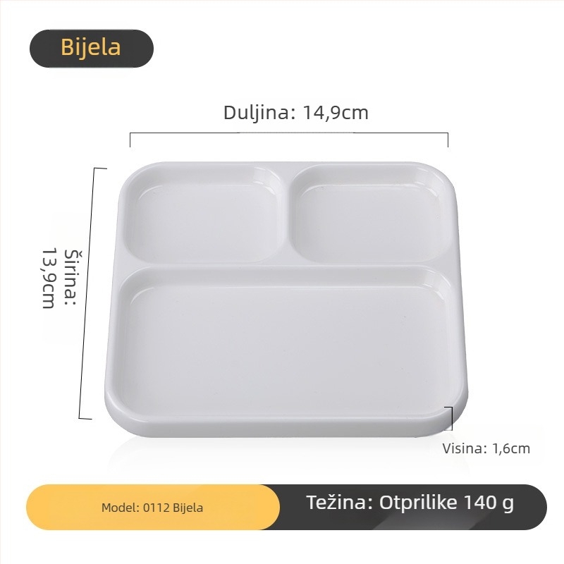 Melaminska dip tanjur za roštilj od Kimmeli, kvadratni oblik, 3–4 odjeljka, otisnut logo, mogućnost prilagodbe, podglazurna završna obrada, moderni minimalistički stil