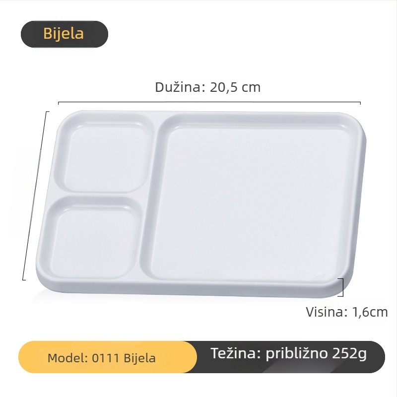 Melaminska dip tanjur za roštilj od Kimmeli, kvadratni oblik, 3–4 odjeljka, otisnut logo, mogućnost prilagodbe, podglazurna završna obrada, moderni minimalistički stil