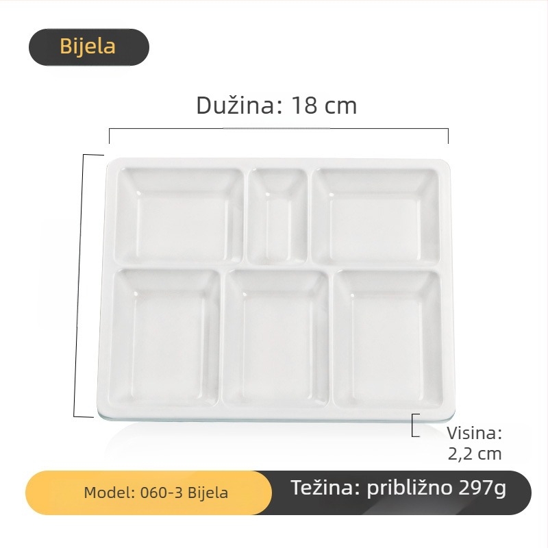 Melaminska dip tanjur za roštilj od Kimmeli, kvadratni oblik, 3–4 odjeljka, otisnut logo, mogućnost prilagodbe, podglazurna završna obrada, moderni minimalistički stil