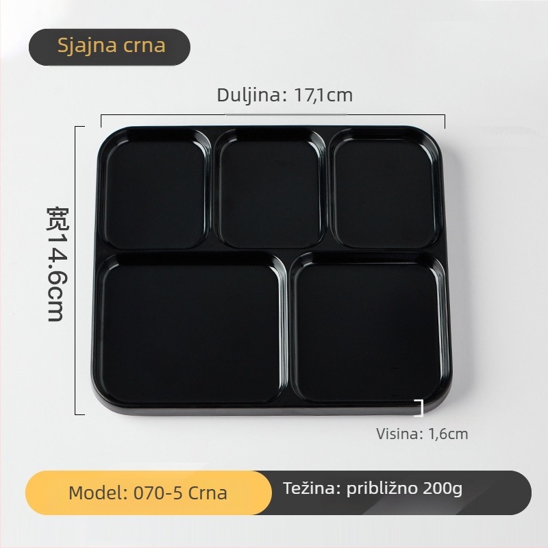 Melaminska dip tanjur za roštilj od Kimmeli, kvadratni oblik, 3–4 odjeljka, otisnut logo, mogućnost prilagodbe, podglazurna završna obrada, moderni minimalistički stil