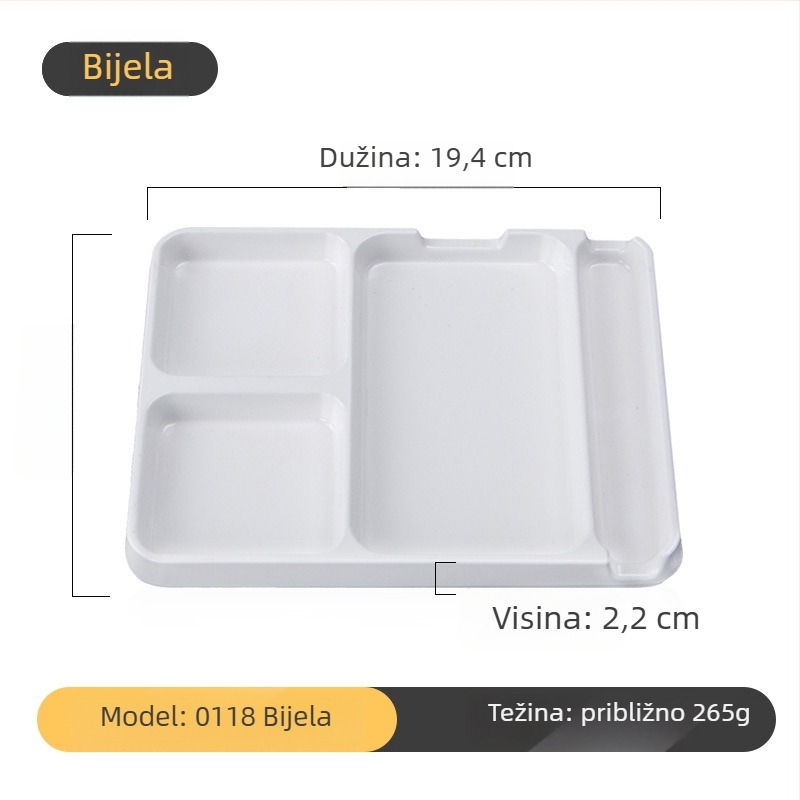 Melaminska dip tanjur za roštilj od Kimmeli, kvadratni oblik, 3–4 odjeljka, otisnut logo, mogućnost prilagodbe, podglazurna završna obrada, moderni minimalistički stil
