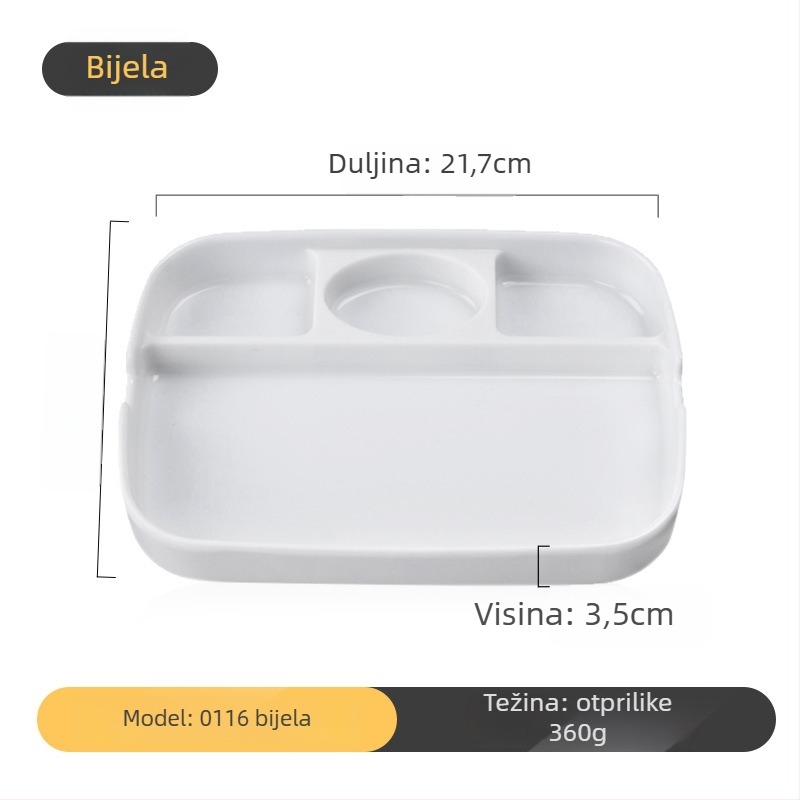 Melaminska dip tanjur za roštilj od Kimmeli, kvadratni oblik, 3–4 odjeljka, otisnut logo, mogućnost prilagodbe, podglazurna završna obrada, moderni minimalistički stil