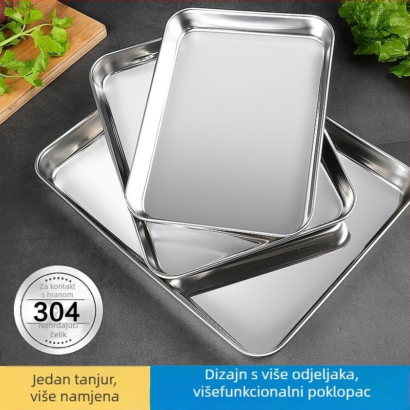 Pravougaona parna ploča od 304 nehrđajućeg čelika za Dim Sum i rižine rolice | ravno dno, elektroplatirana površina, s otisnutim logom