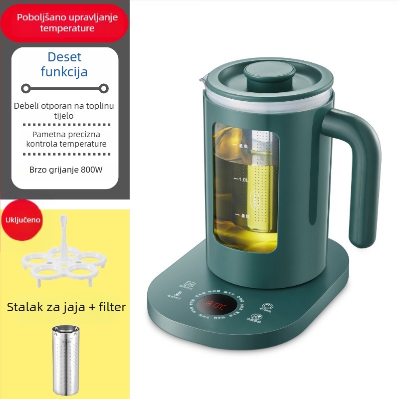 Električni stakleni čajnik za zdravu dekokciju, Corbier KBE996A, 800W, 220V, elektronički termostat s dodirnim upravljanjem, za 2-3 osobe