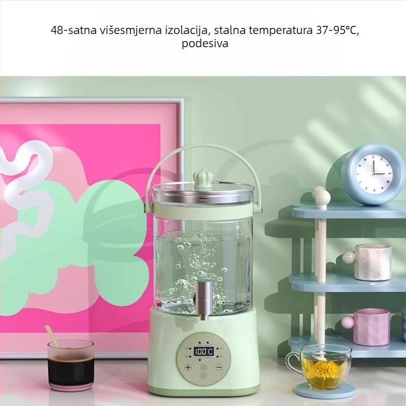 Električni čajnik za zdrave napitke s borosilikatnim staklom, kapacitet 2–3 L, 800 W, 220 V, dodirno upravljanje, elektronički termostat, pogodno za 6+ osoba