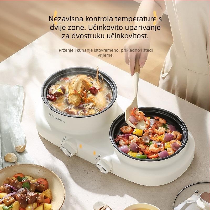 Električna višefunkcijska posuda za kuhanje all-in-one, 600 W, 2 L, funkcije: para, prženje, kuhanje, dušenje, hot pot; plastično kućište; anti-dry funkcija