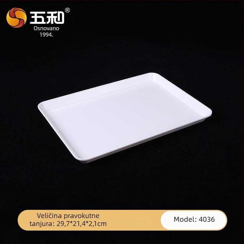 Melaminski pravokutni pladanj za čaj i deserte, čvrsta konstrukcija, tisak logotipa, mogućnost prilagodbe