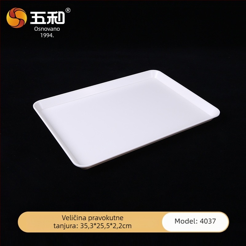 Melaminski pravokutni pladanj za čaj i deserte, čvrsta konstrukcija, tisak logotipa, mogućnost prilagodbe