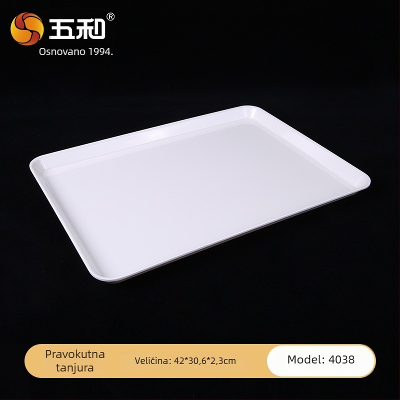 Melaminski pravokutni pladanj za čaj i deserte, čvrsta konstrukcija, tisak logotipa, mogućnost prilagodbe