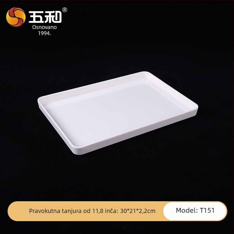 Melaminski pravokutni pladanj za čaj i deserte, čvrsta konstrukcija, tisak logotipa, mogućnost prilagodbe