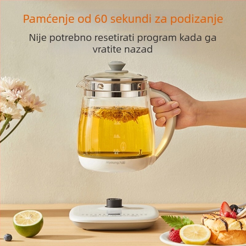 Jiuyang Zdravstveni lonac za čaj DGD1506BQ, kapacitet 1-1.5 L, tijelo od borosilikatnog stakla, dodirno upravljanje, digitalni termostat