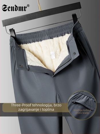 Muške hlače ravnog kroja, otporne na vjetar, vodootporne, s flis unutrašnjom podstavom, mikroelastične, smjesa poliestera i spandexa