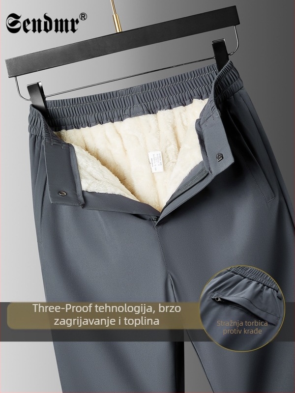 Muške hlače ravnog kroja, otporne na vjetar, vodootporne, s flis unutrašnjom podstavom, mikroelastične, smjesa poliestera i spandexa