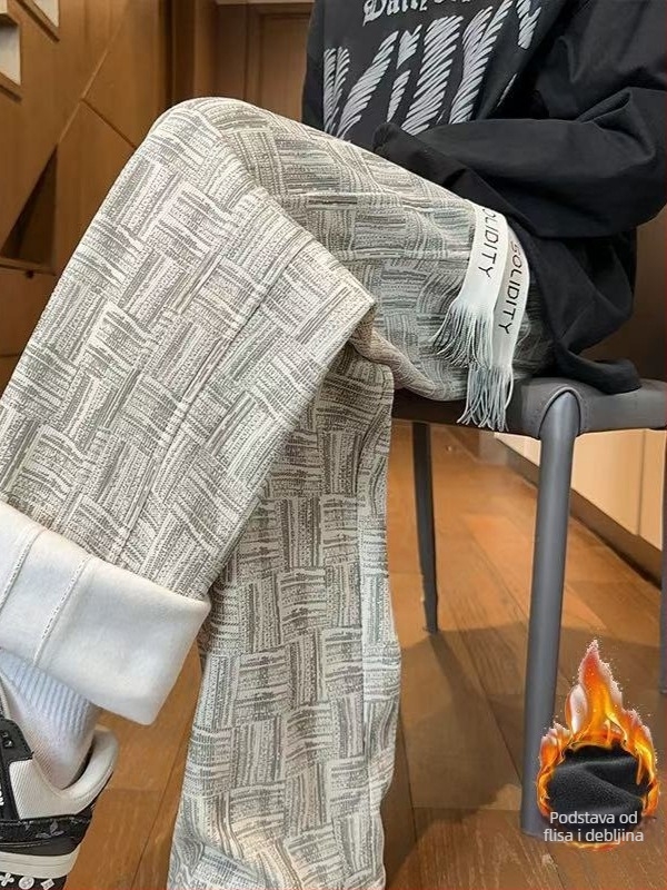 Muške hlače od korduroja s fleece podstavom, ravni kroj, zima