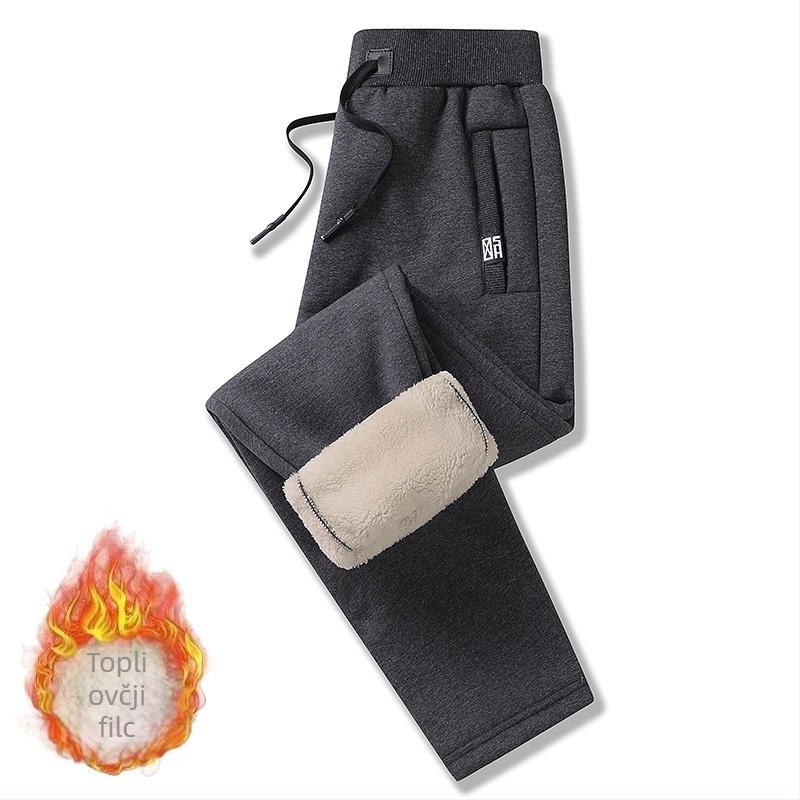 Muške dugačke trenirke s fleeceom, ležernog kroja, srednji pojas, poliester, mikroelastičnost