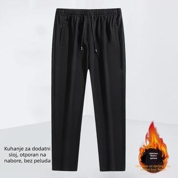 Muške hlače od corduroya s fleec podstavom za zimu 2025, ravni kroj, srednji struk, elastične, za svakodnevno nošenje