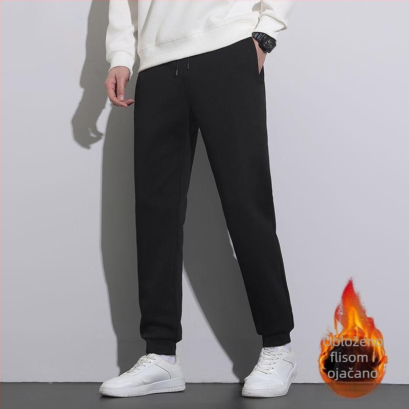 Muške hlače od corduroya s fleec podstavom za zimu 2025, ravni kroj, srednji struk, elastične, za svakodnevno nošenje