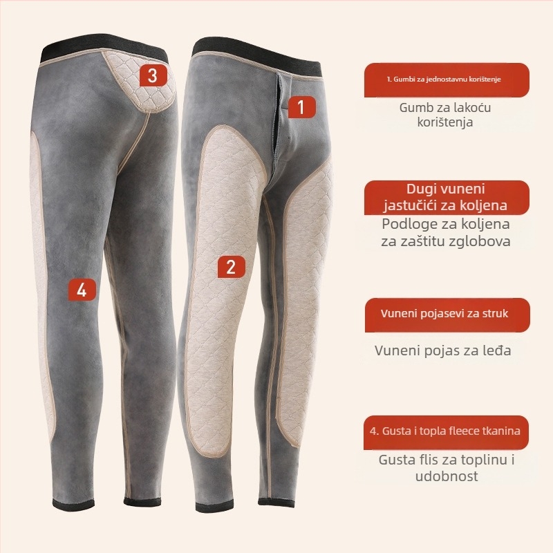 Unisex termo hlače s koljenom zaštitom i zaštitom struka, trostruki flis, izuzetno debela tkanina 501–600 g/m², plišava podstava od baršuna