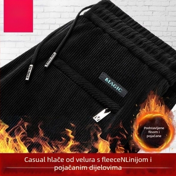 Muške casual hlače - korduroj, fleece podstava, ravni kroj, srednji pojas, zatvaranje šnira, zimske
