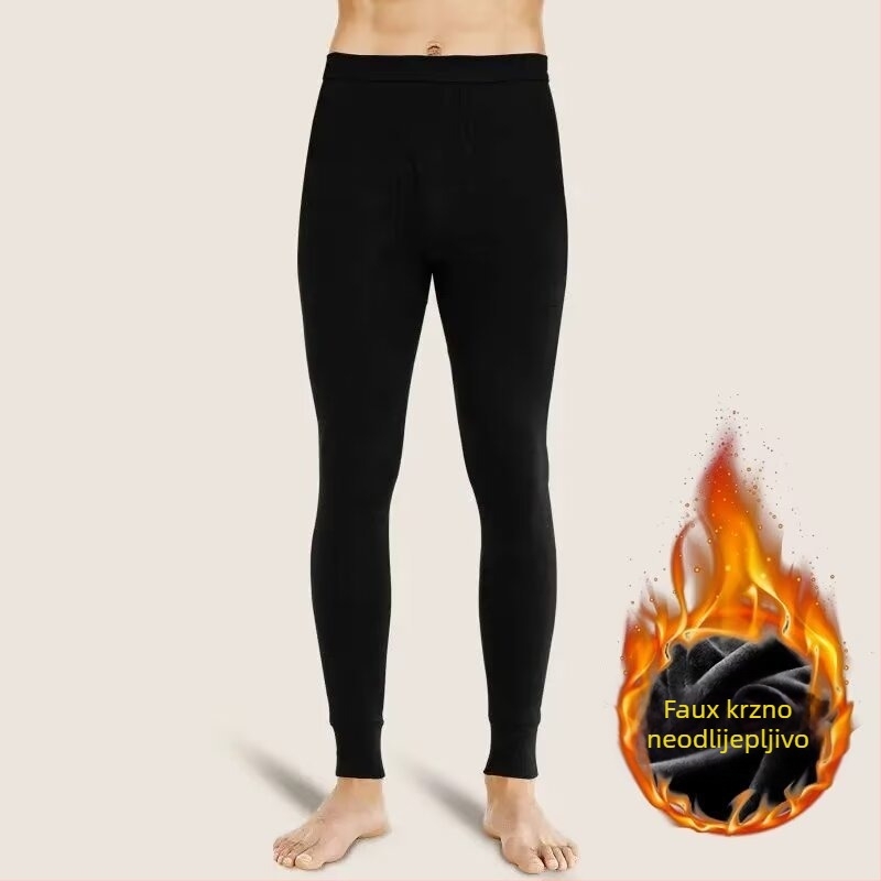 Muške termalne hlače s flisom, poliester, slim fit, srednji struk, jesen/zima