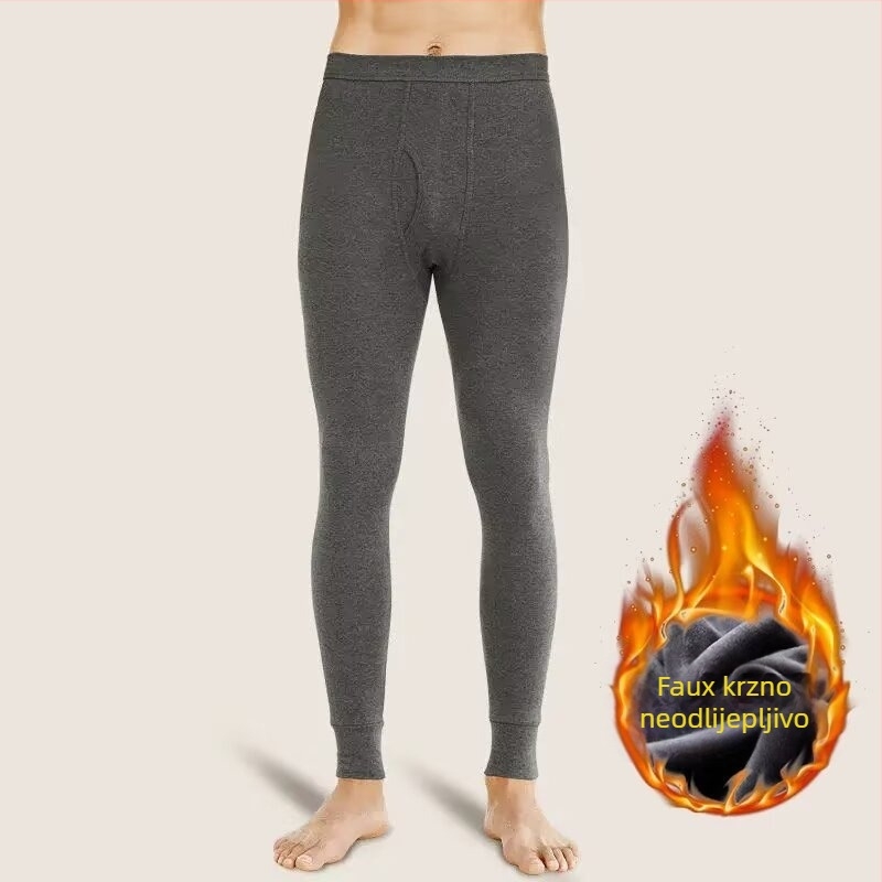 Muške termalne hlače s flisom, poliester, slim fit, srednji struk, jesen/zima