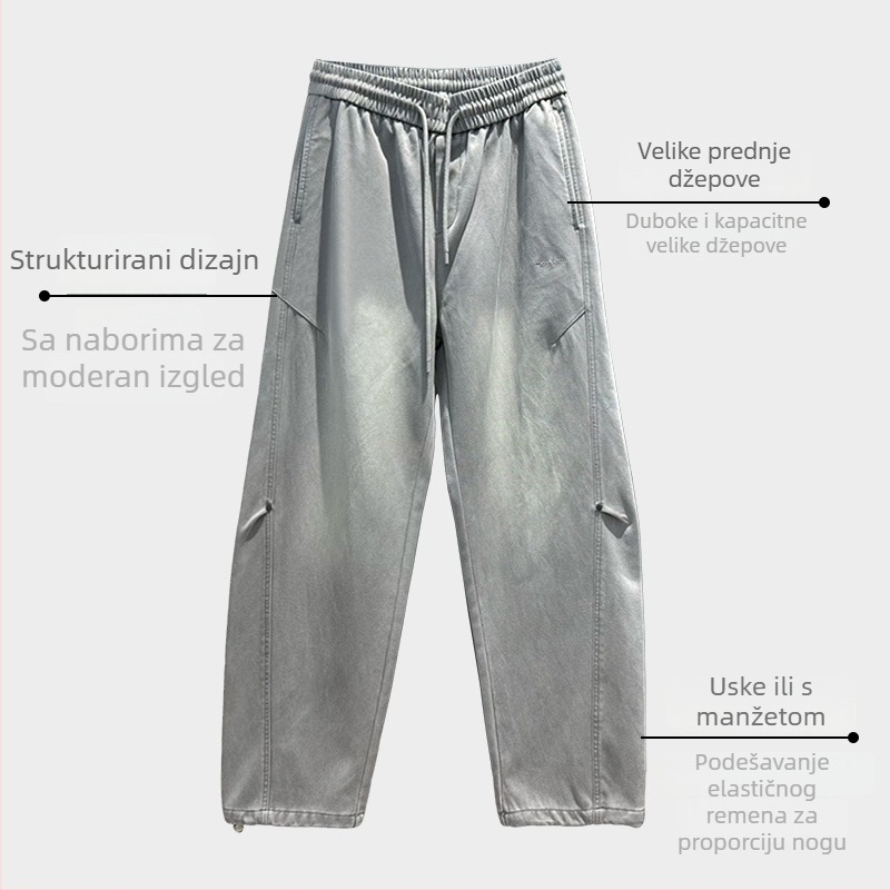Muške hlače sa siluetom scimitar, široke, srednji pojas, fleece podstava, Lyocell-pamučna smjesa