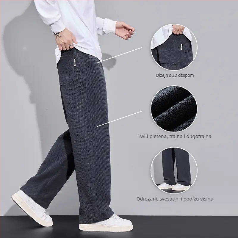 Muške pletene hlače s kariranim uzorkom za jesen-zimu, pamuk, visokim strukom, ravnog kroja, duge