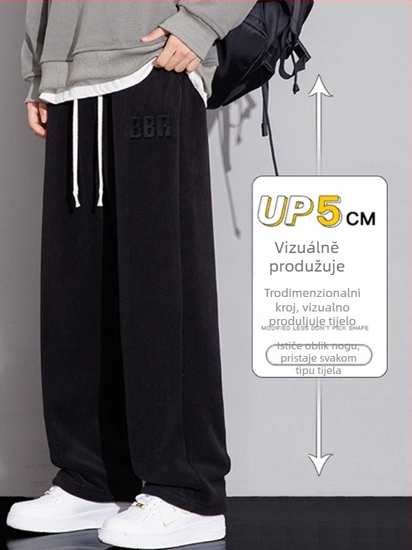 Muške sportske hlače s fleece podstavom, ravni kroj, srednji pojas, zatvarač, 94% poliestera + 6% elastan