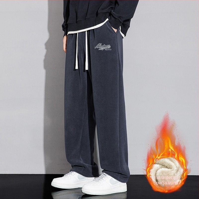 Muške sportske hlače s fleece podstavom, ravni kroj, srednji pojas, zatvarač, 94% poliestera + 6% elastan