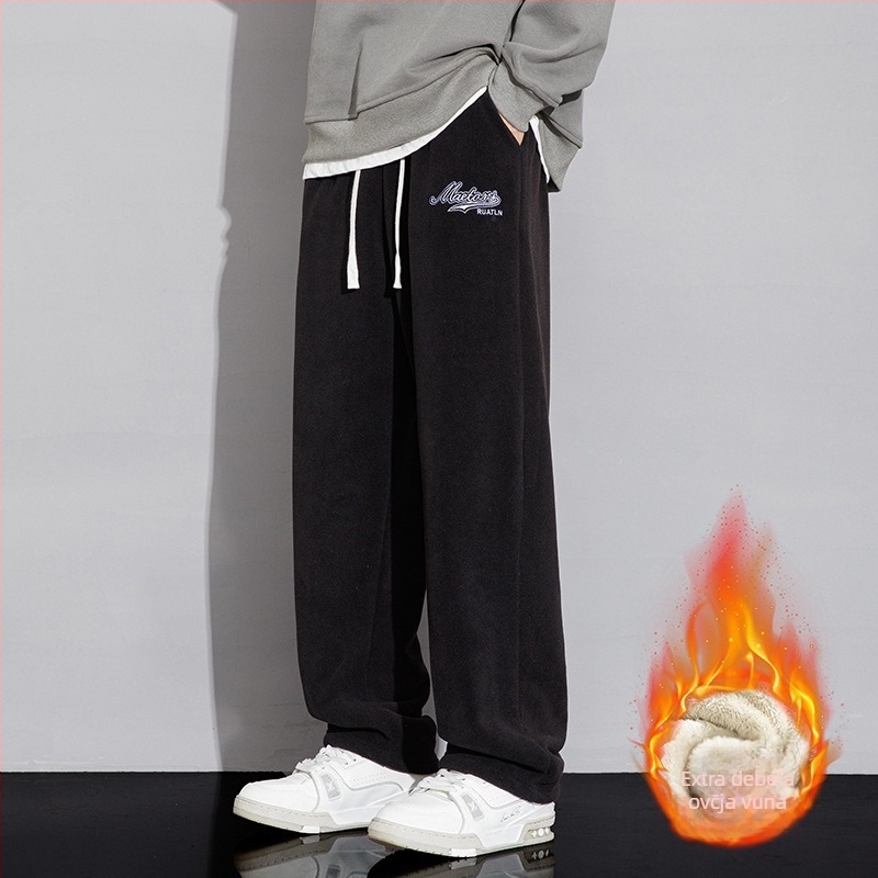 Muške sportske hlače s fleece podstavom, ravni kroj, srednji pojas, zatvarač, 94% poliestera + 6% elastan
