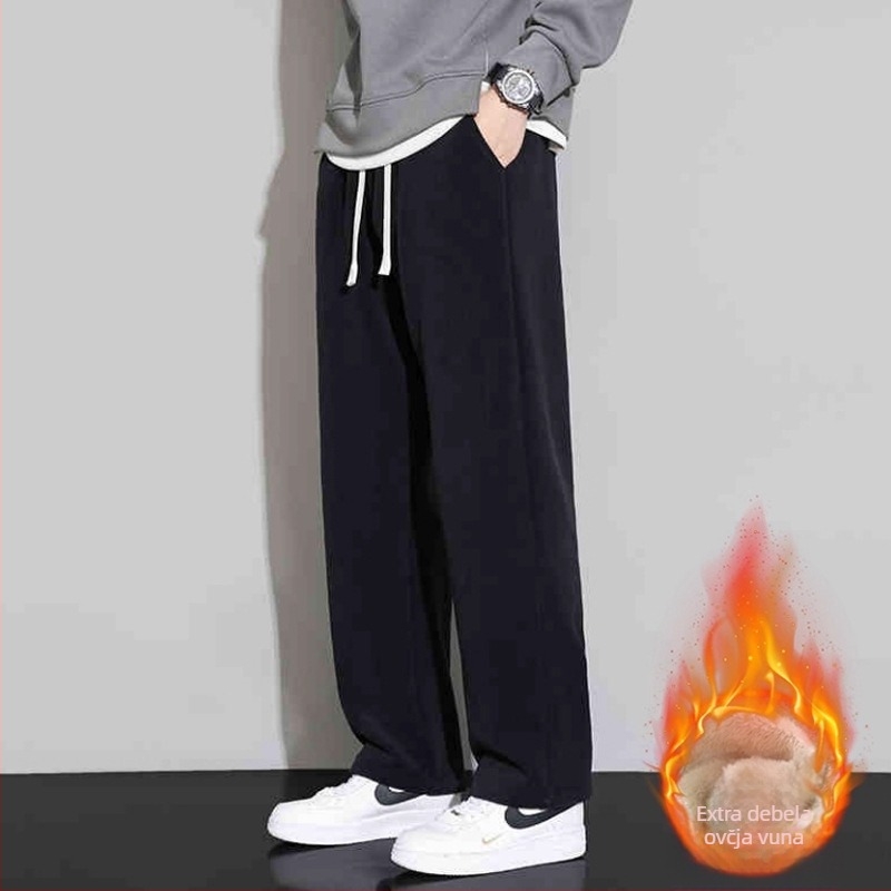 Muške sportske hlače s fleece podstavom, ravni kroj, srednji pojas, zatvarač, 94% poliestera + 6% elastan