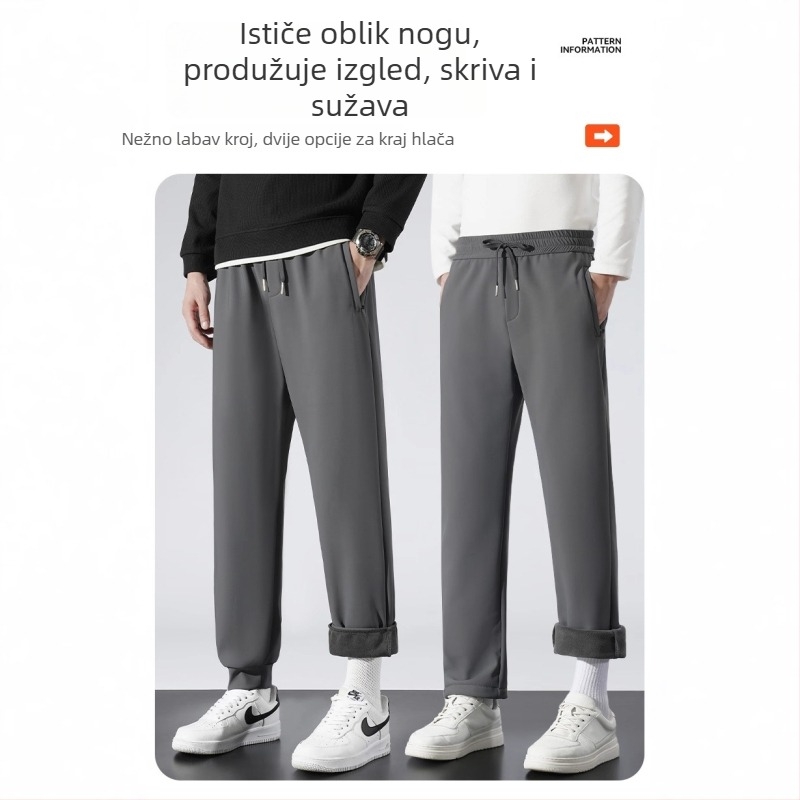 Hlače za muškarce srednje dobi, casual ravnog kroja, fleece podstava, zima 2025.