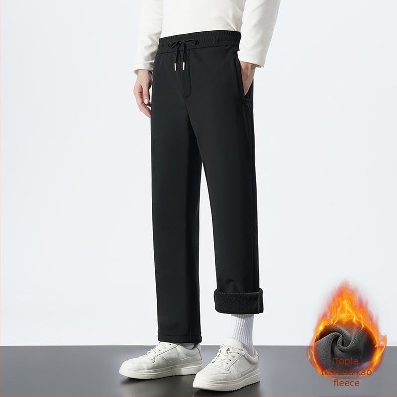 Hlače za muškarce srednje dobi, casual ravnog kroja, fleece podstava, zima 2025.