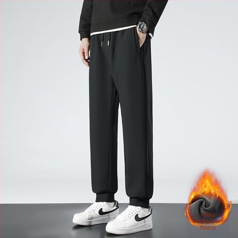 Hlače za muškarce srednje dobi, casual ravnog kroja, fleece podstava, zima 2025.